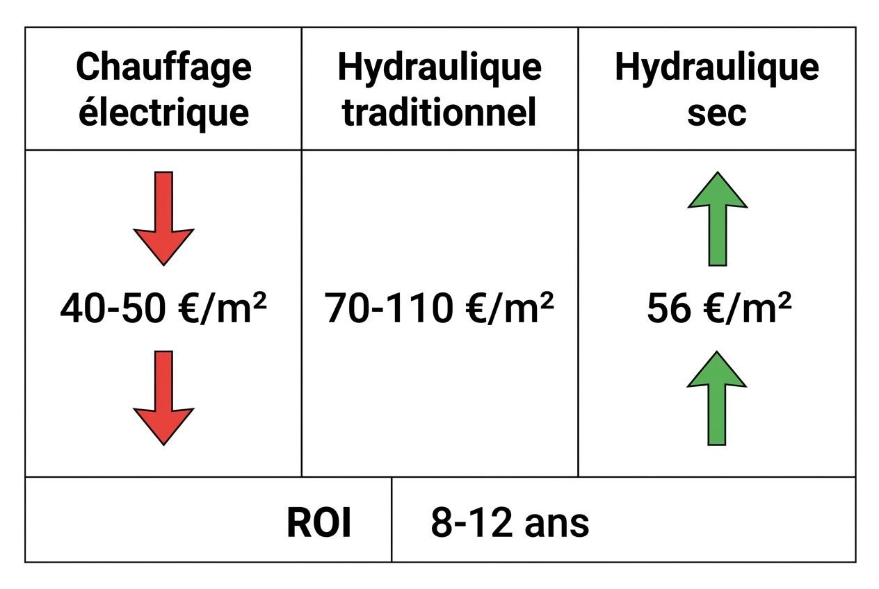 Comparez chauffage électrique et hydraulique: coût au m², avantages et ROI 8-12 ans, quel chauffage au sol choisir selon votre logement.