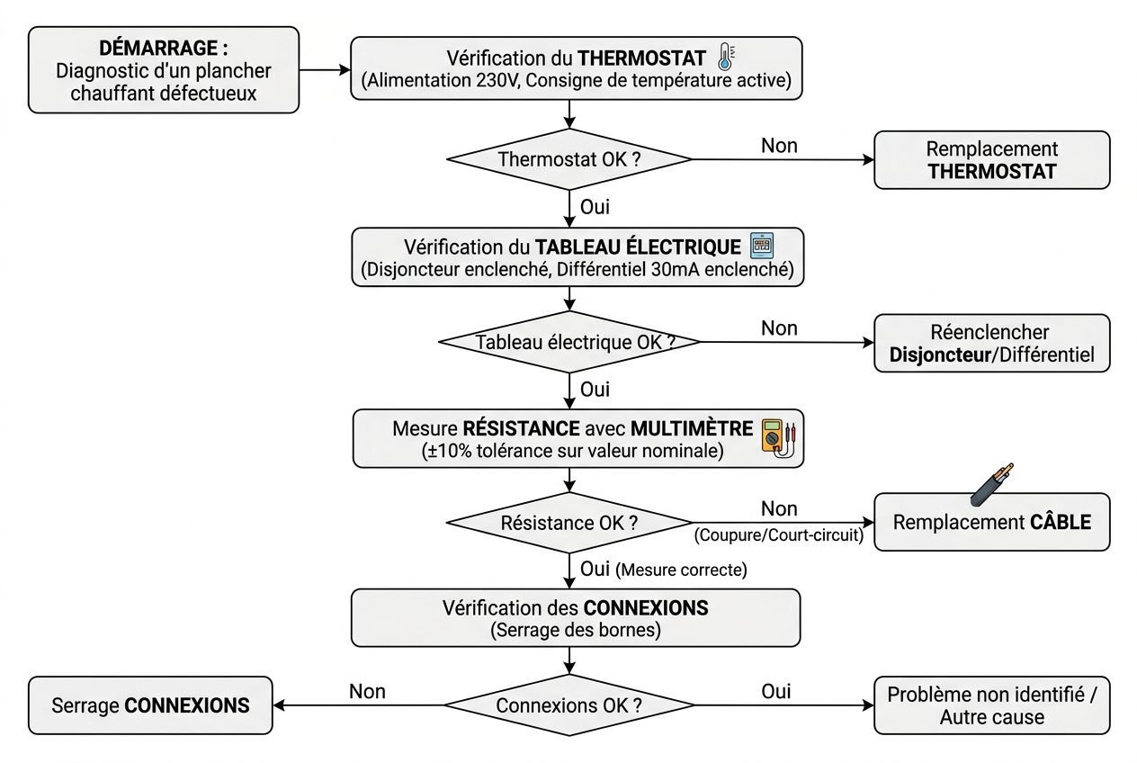 Organigramme de diagnostic plancher chauffant