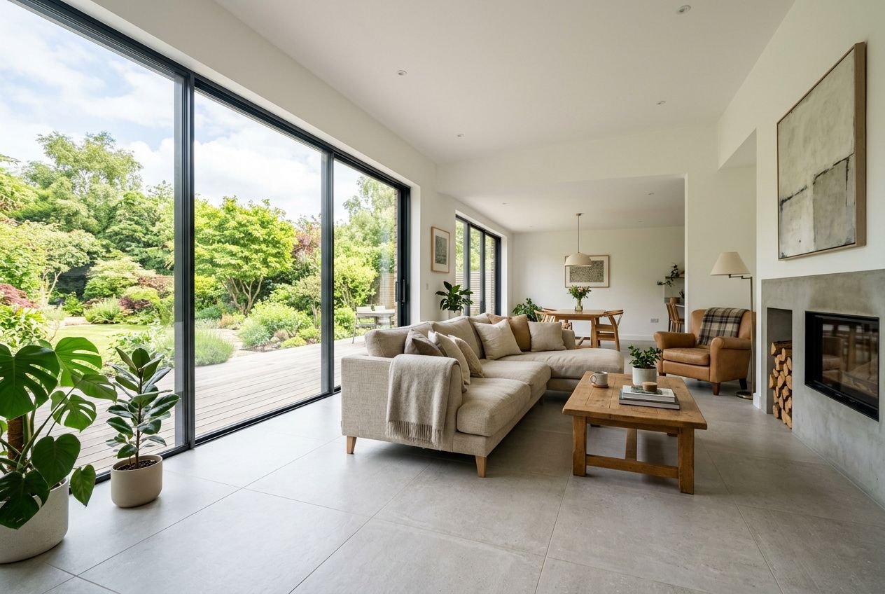 Salon avec plancher chauffant